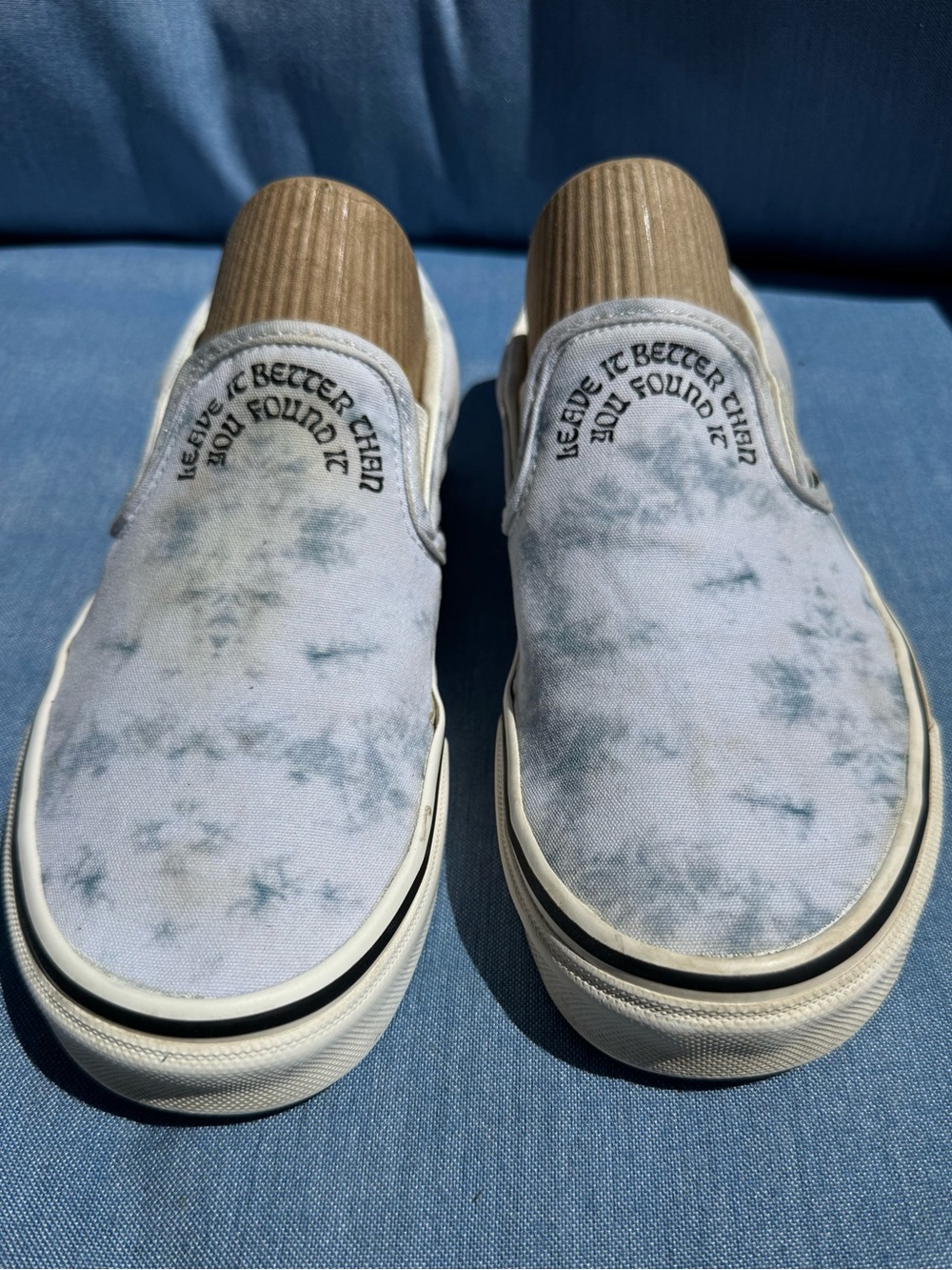 Vans Classic Slip-On Sneakers in White with Blue Tie-Dye